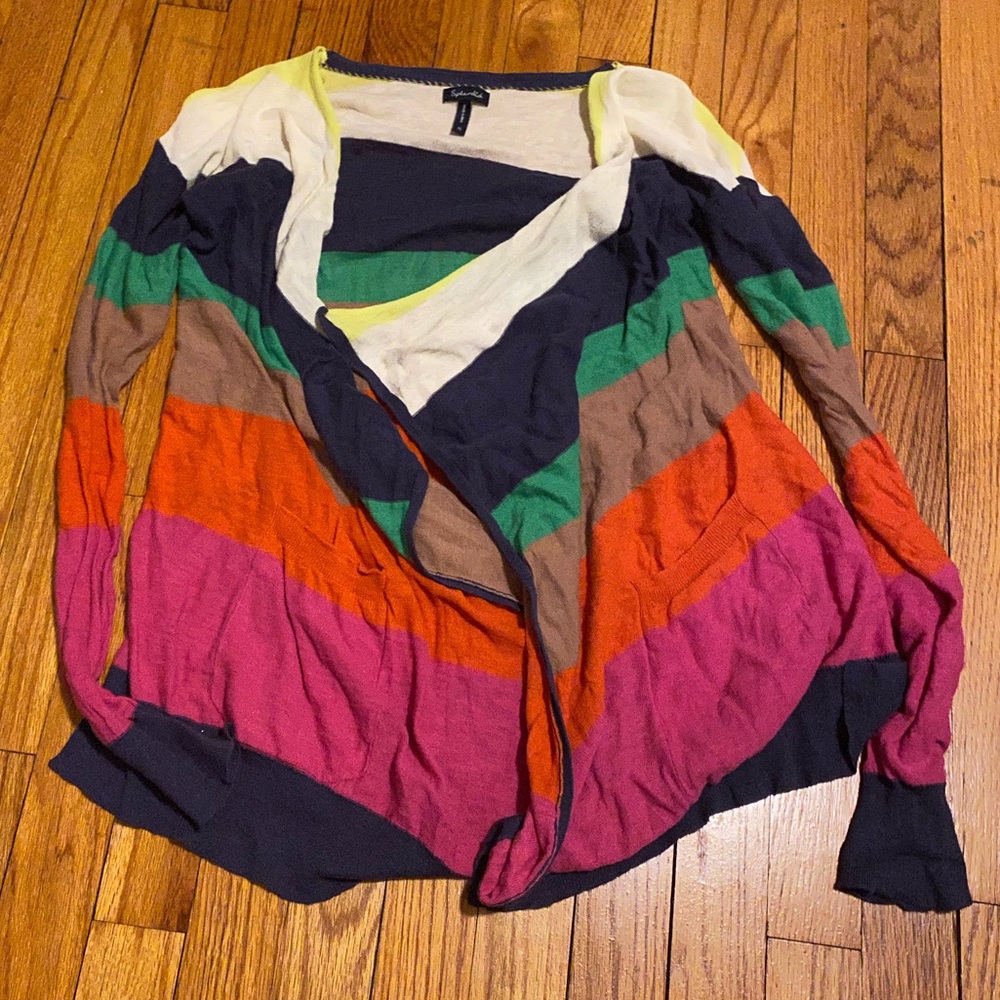Multicolored Striped Cardigan Sweater Wrap Cover Up Pink Orange Blue XSmall